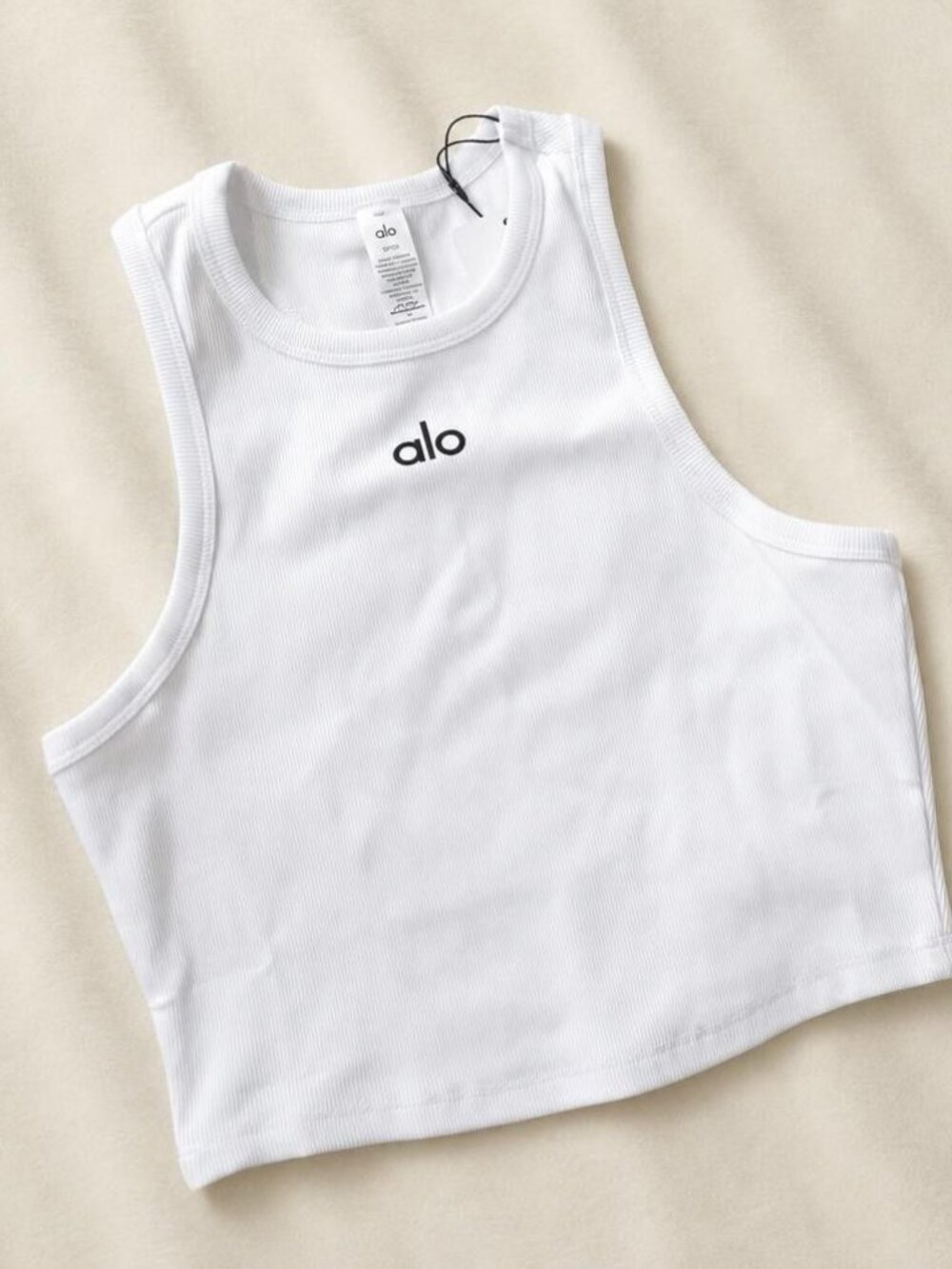 Alo Yoga Aspire White Ribbed Cropped Tank S